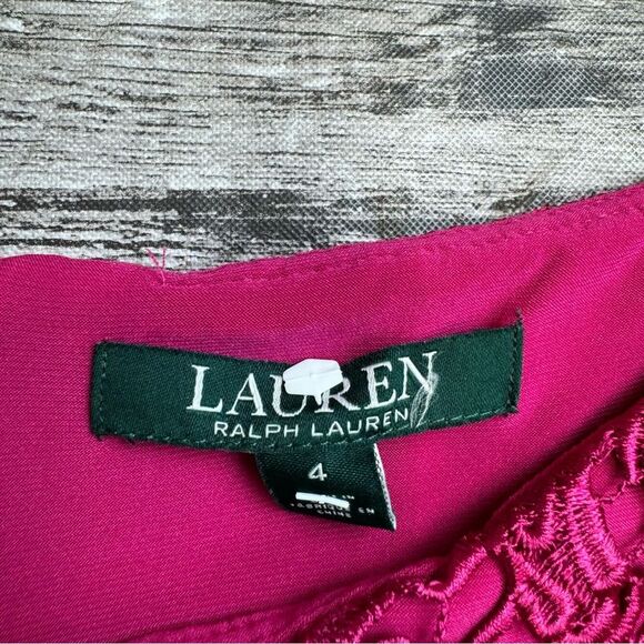 Lauren Ralph Lauren Women's Lace Overlay Mini Dress Berry Bright Fuchsia Pink 4 - Picture 5 of 14